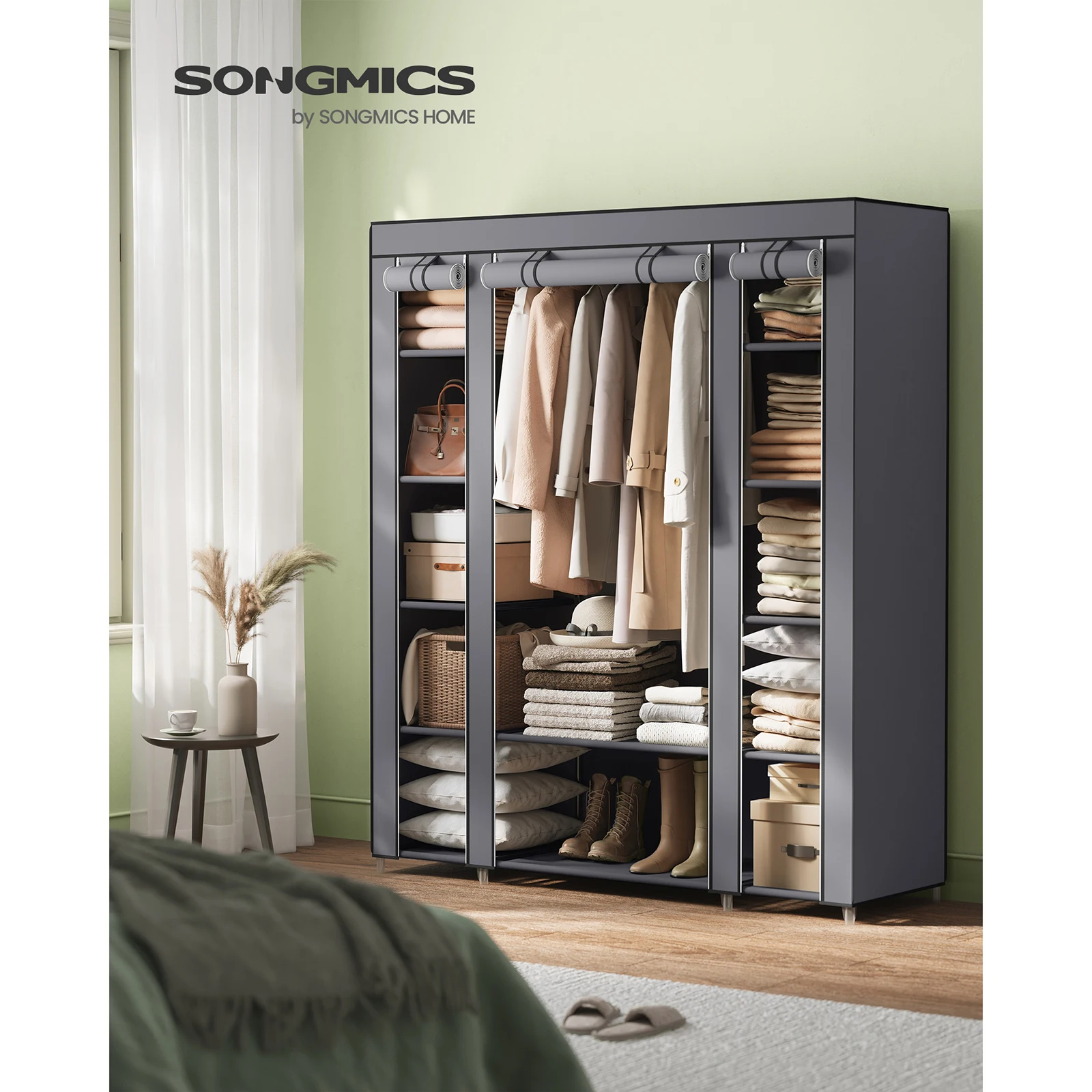 SONGMICS Fabric Wardrobe, Portable Wardrobe for Bedroom, Clothes Rail with Non-Woven Fabric Cover, Clothes Storage Organise