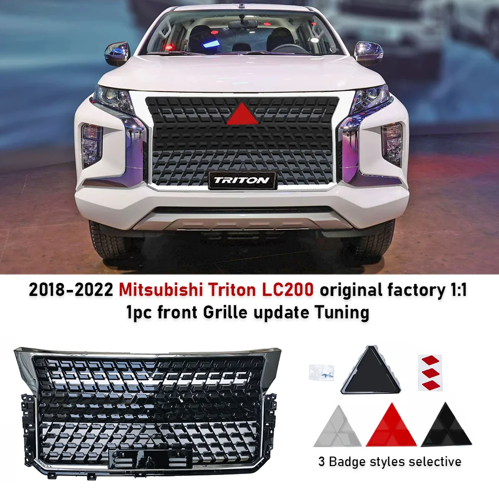 

For Mitsubishi Triton LC200 2018-2022 Front Grille Tuning with Badge Glossy Black SPORT Front Grills Facelift Car Upgrade Tuning