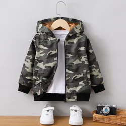 2023 New Autumn Winter Jacket Kids Clothes Fleece-lined Coat Unisex Zipper Hooded All-match Camouflage Casual Long Sleeve