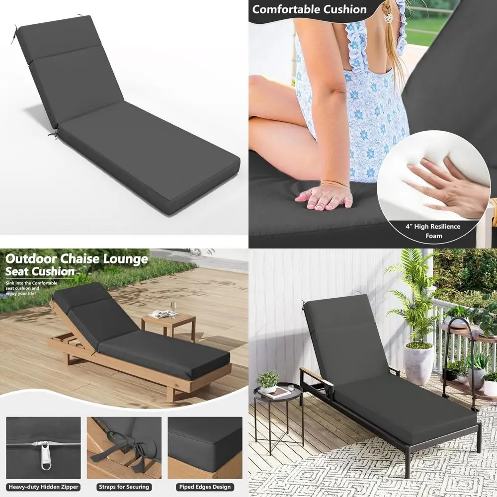 

Water-Resistant & Fade-Proof Outdoor Chaise Lounge Cushion, 80L x 26W x 4D, High-Density Foam for Comfortable Relaxation