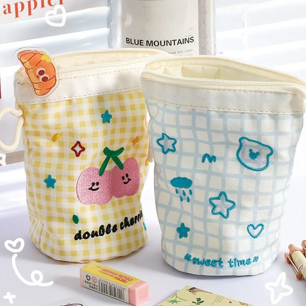 Nuova borsa per penne scozzese portatile Dopamina Astuccio per matite carino di grande capacità Portapenne verticale a colori a contrasto