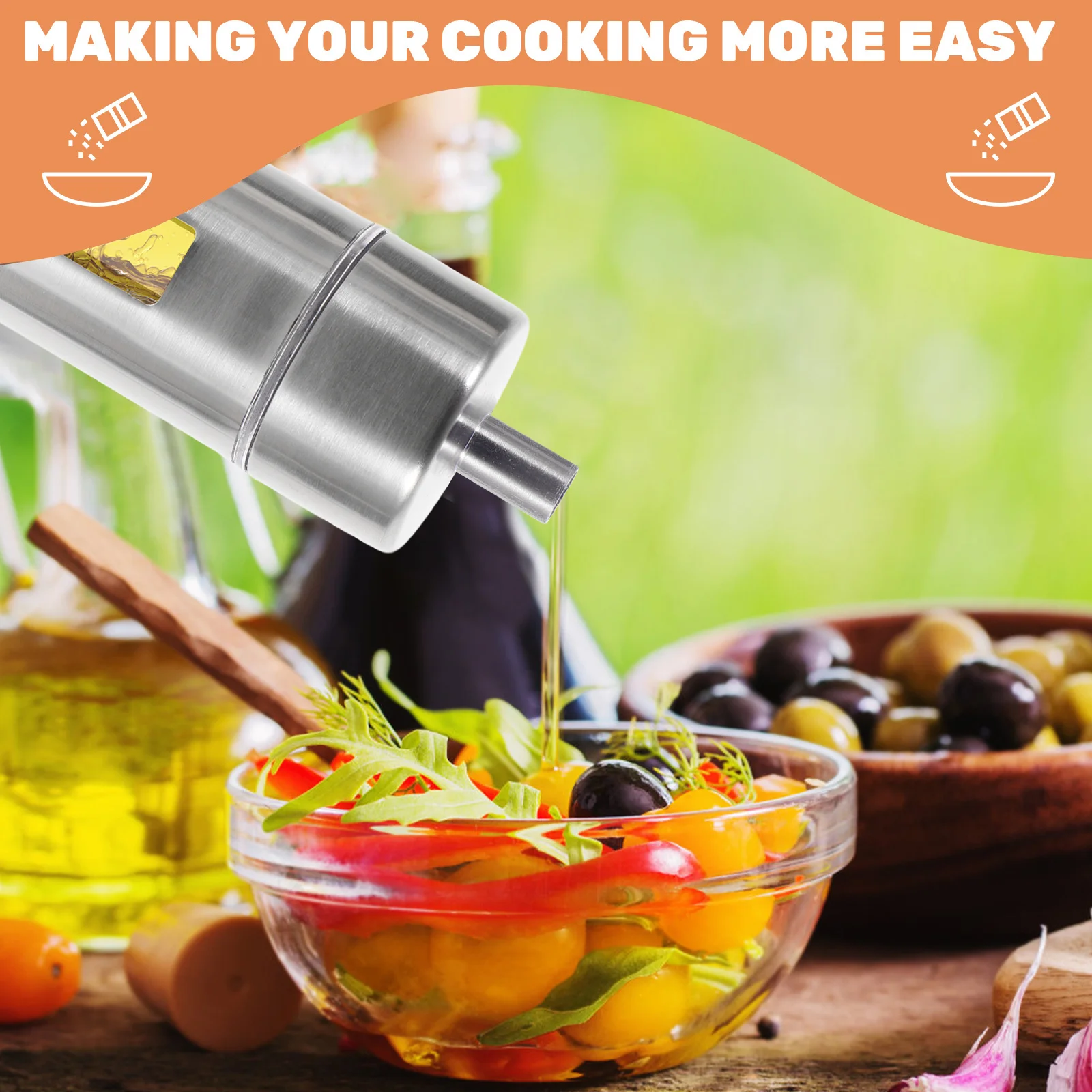 

Stainless Steel Removable 4 Seasoning Bottles Set with Base Stand for Kitchen Easy Pour Transparent Design Salt Pepper Sauce