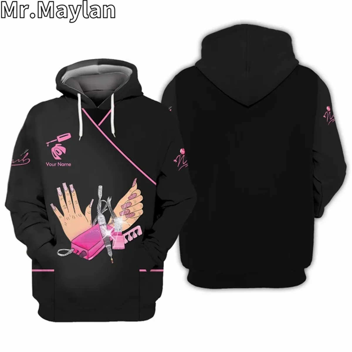 PERSONALIZED NAIL SALON UNIFORM MANICURIST 3D Unisex Hoodie Men/Women Pink Streetwear Zip Pullover Casual Jacket Tracksuits  J9