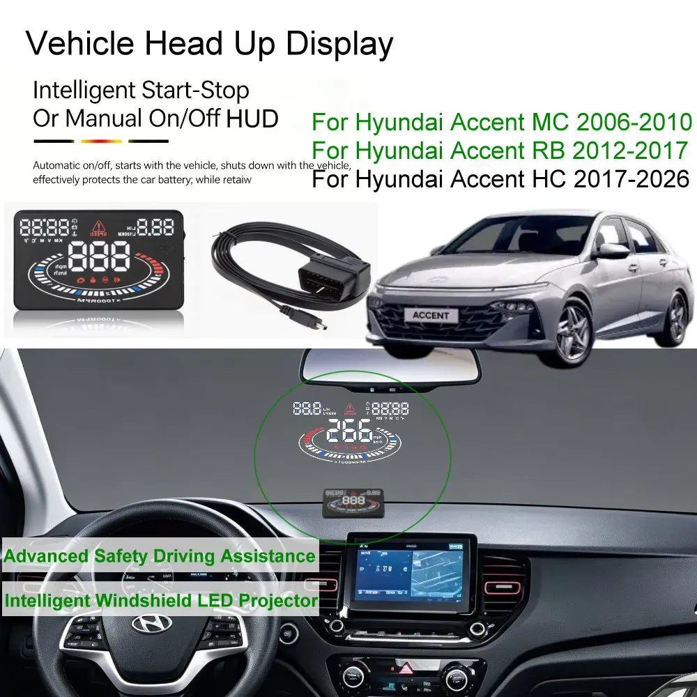 Car HUD Head Up Display For Hyundai Accent MC 2006-2010 RB 2012-2017 HC 2018-2026 Auto Electronics Accessories