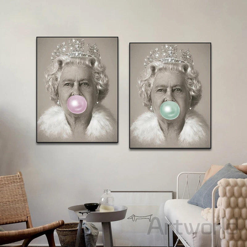 Bubblegum Queen Elizabeth II Canvas Painting Modern Figure Art Posers and Prints Wall Pictures for Living Room Home Decoration