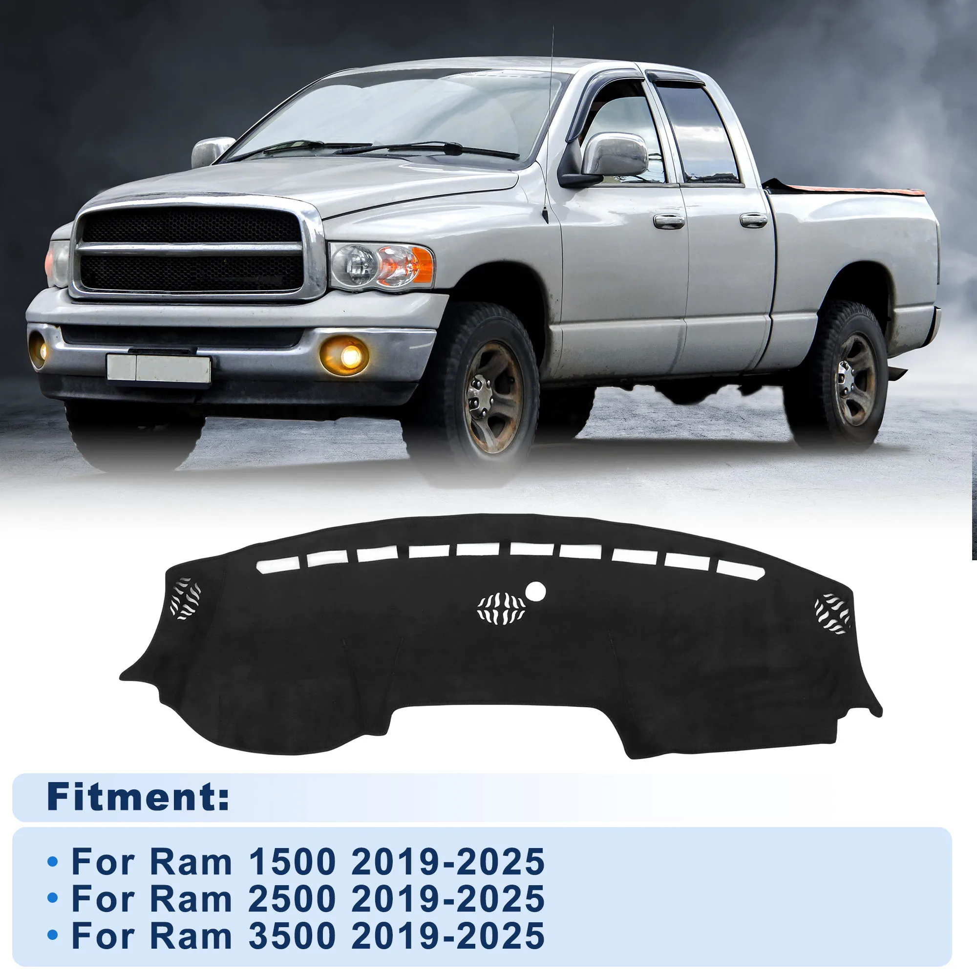 UXCELL Dash Cover for Ram 1500 2019-2025 for Ram 2500 2019-2025 Flannel Black 1 set