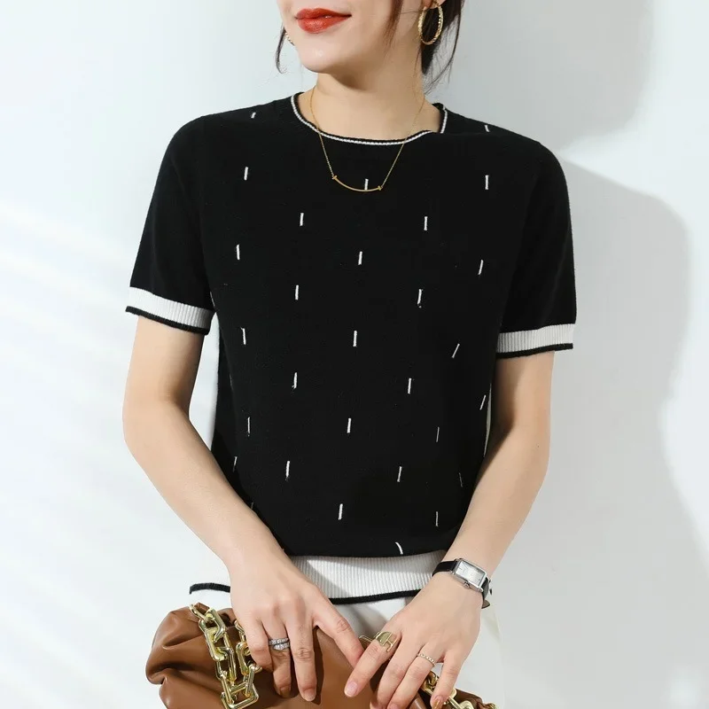 Korean Fashion Elegant Summer Sweater Women Tees Pullover Large Size Short Sleeve T-shirts Female 2024 New O Neck Casual Tops