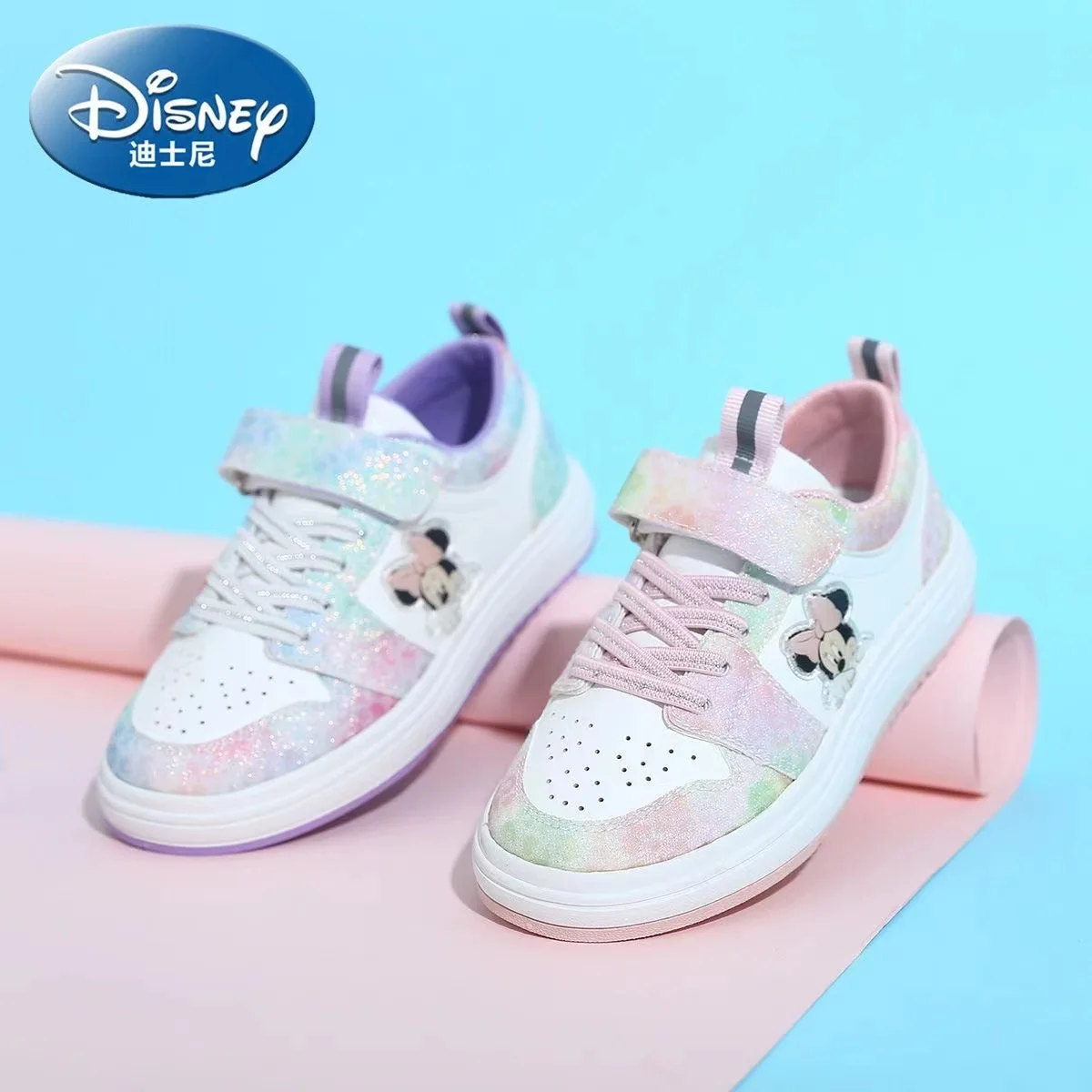 Zapatillas de deporte de Minnie para niños, zapatos informales de dibujos animados de Mickey, color rosa y morado, a la moda