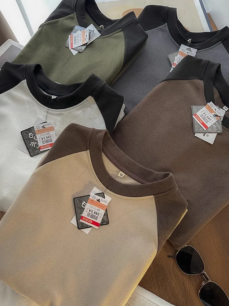 زوجين Sle على الوجهين الألمانية المخملية طويلة Sve تي شيرت oulder إدراج تصميم عادية فضفاضة تناسب Boting المحملة irt #2