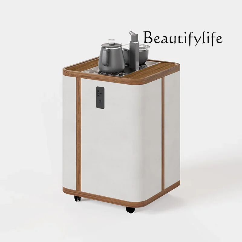 

Solid wood balcony household tea cart small apartment kettle integrated tea table