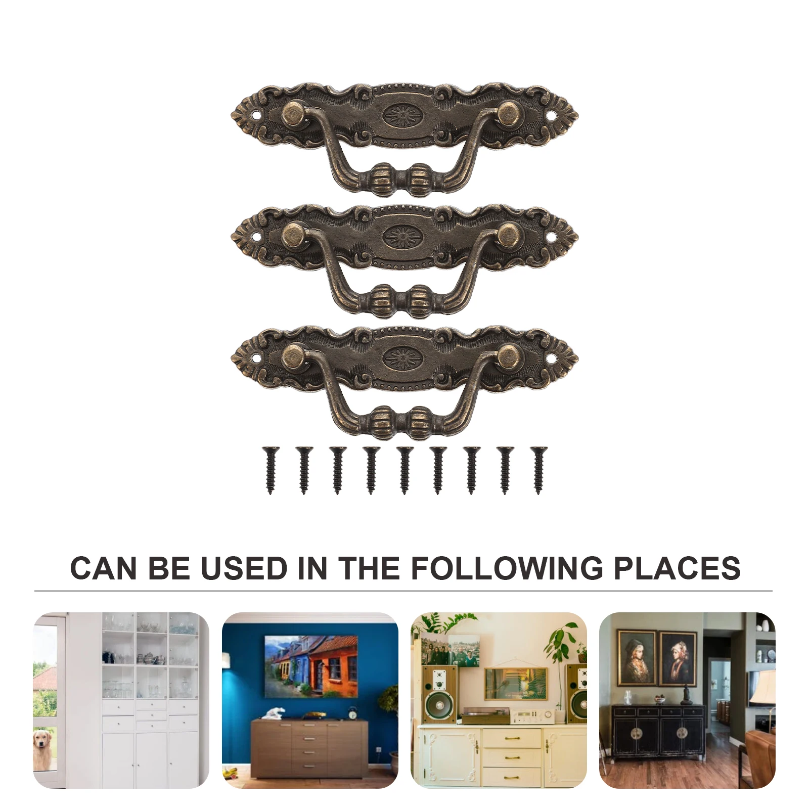 Cabinet Handle 3 Sets Gold Drawer Handles for Kitchen Furniture Cupboard Sliding Wardrobe Small Doors Zinc Alloy Vintage Style