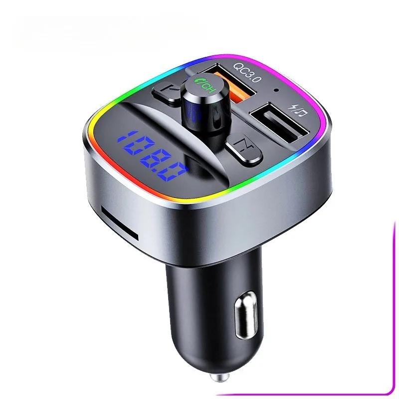 T25Q Car Bluetooth FM Transmitter Card MP3 Fast Charging QC3.0 Colorful Ambient Light Metal Frame U Disk MP3