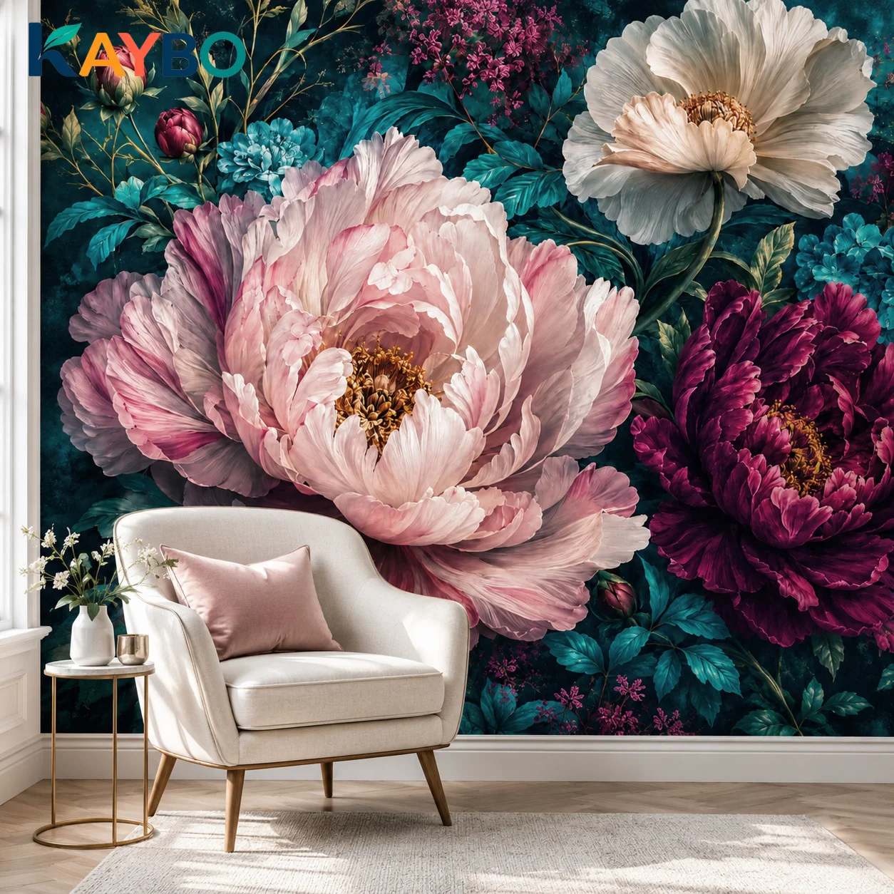 Custom Large Peony Floral Wallpaper Mural Moody Botanical Flower Wall Decor Living Room Bedroom Non Self Adhesive