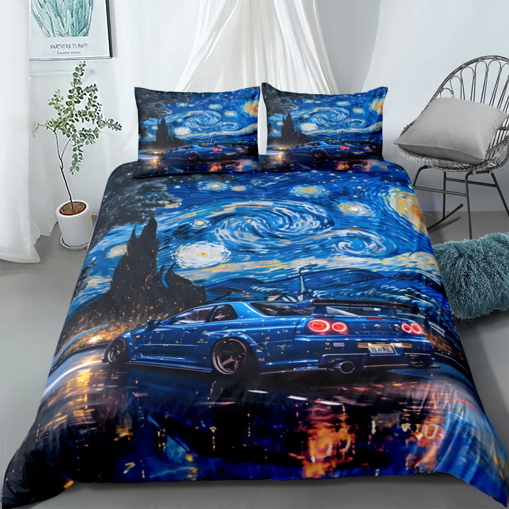 Van gogh Art Car Conjunto de capa de edredão Reino Unido Único Duplo Rainha EUA Twin Full King Size Conjunto de roupa de cama