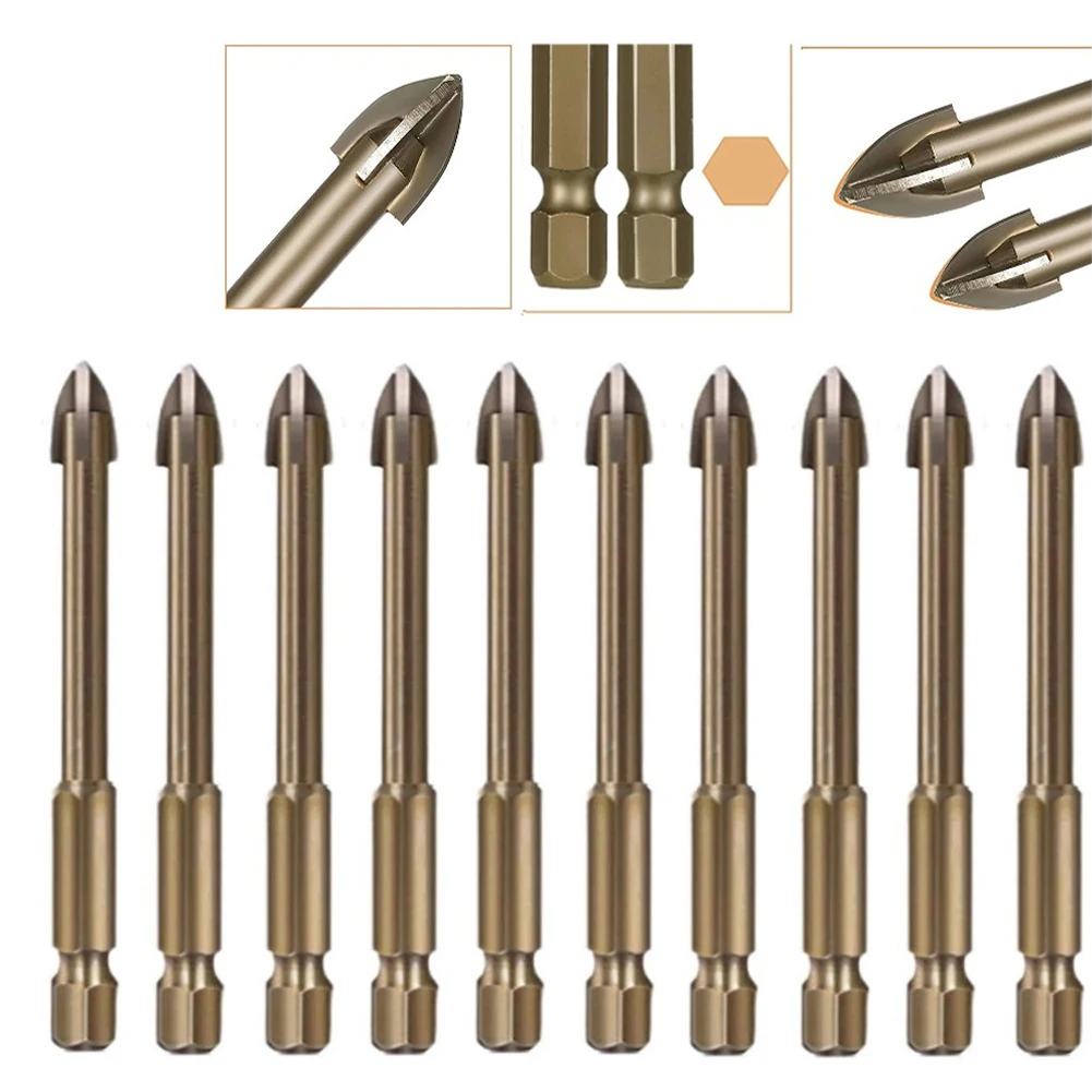 10Pc 6Mm Multifunctionele Kruis Driehoek Boor Set Tegel Porselein Boor Bit Marmer Keramische Glazen Baksteen Hex Schacht Kruis Speer Kop
