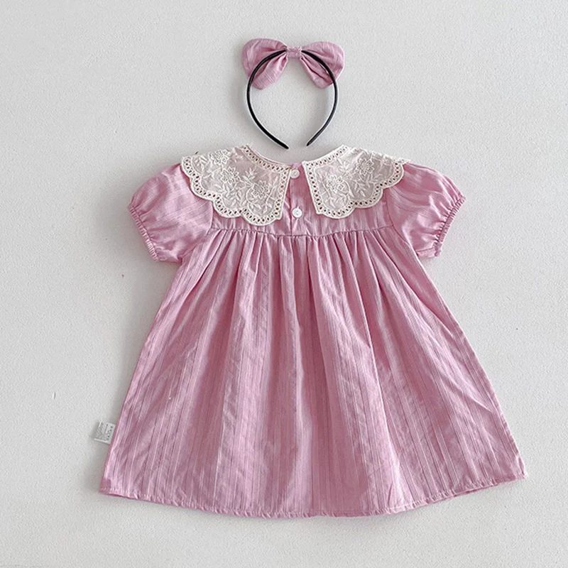 2024 New Summer Sister Clothing Kids Princess Dresses Short Sleeved Cotton Splicing Infant Baby Romper Baby Girl Party Dress