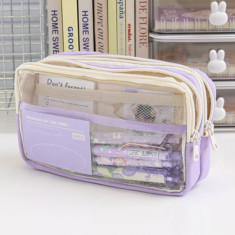 Pencil Case Transparent Estuche Lapices Cute Stationery Pencilcase Large Capacity Kalemlik Trousse School Supplies Pencil Pouch