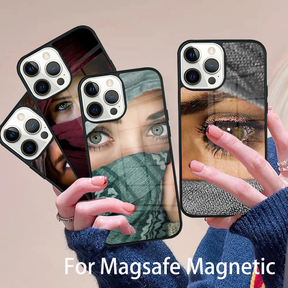 

Arab Woman With Niqab Face eye Phone Case Magesafe Magnetic Wireless Charge Cover For IPhone 16 11 12 13 14 15 Pro Max Plus Mini