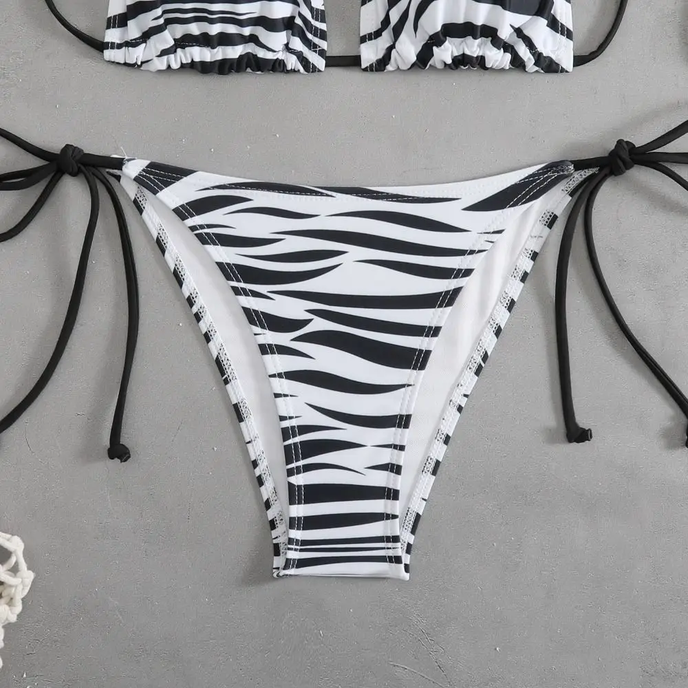 Two Piece Triangle Bikini Set for Women Zebra Pattern Cheeky Bathing Suit Tie Side String Sexy String Swimsuits for Pool Party