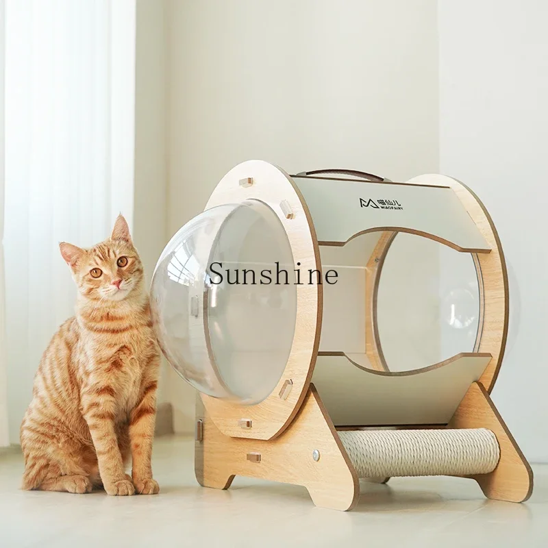 Luxury space capsule cat villa solid wood closed cat house universal in all seasons