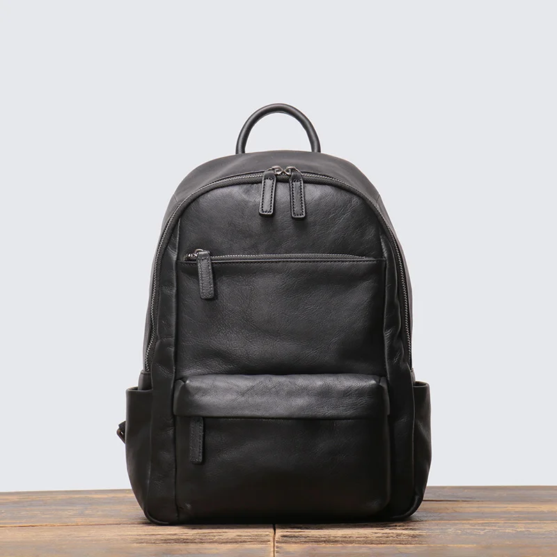 LUOKIR New Men's Genuine Leather Backpack, Women's  Top Layer Cowhide School Bag, 14-Inch Laptop Outdoor Travel Backpack.