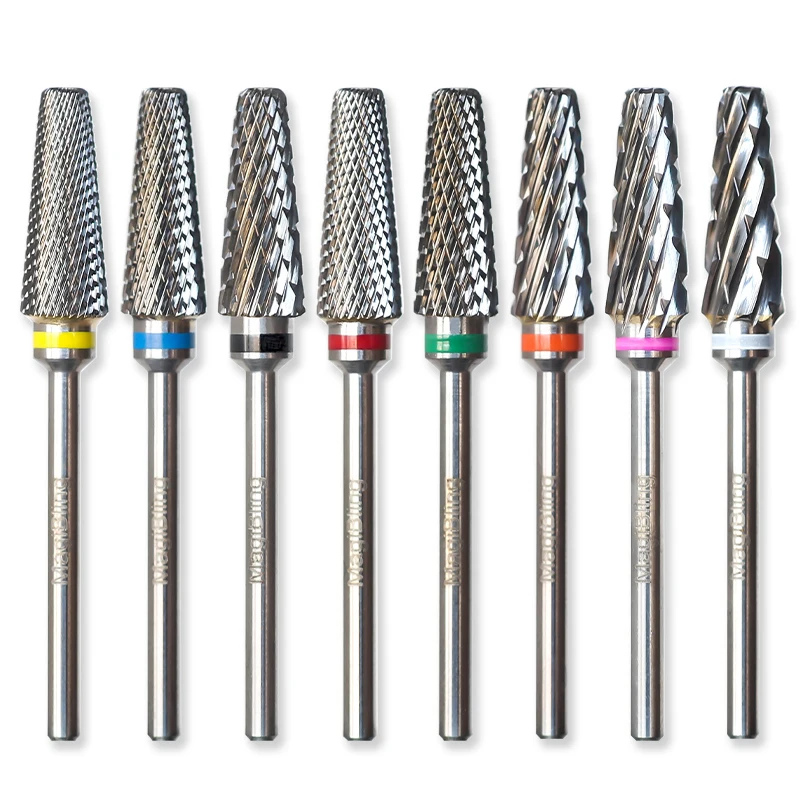 MagiBling 5 In 1 Super Cut Nail Drill Bits Tungsten Carbide Tapered Barrel 3/32'' Hard Gel Remove Professional Manicure Tools