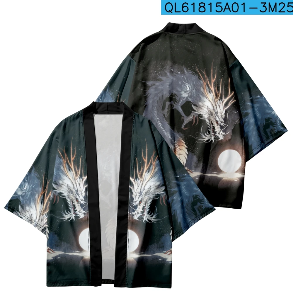 Dragon Print Chinese Style Shirt Japanese Traditional Haori Kimono Women Men Beach Yukata Streetwear Cardigan Samurai Tops