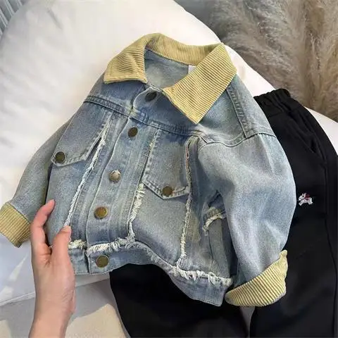 1-11Y Children's Turn-down Collar Denim Jackets Autumn Spring Coats for Boys Kid's Loose Casual Outerwear Clothes H139-40