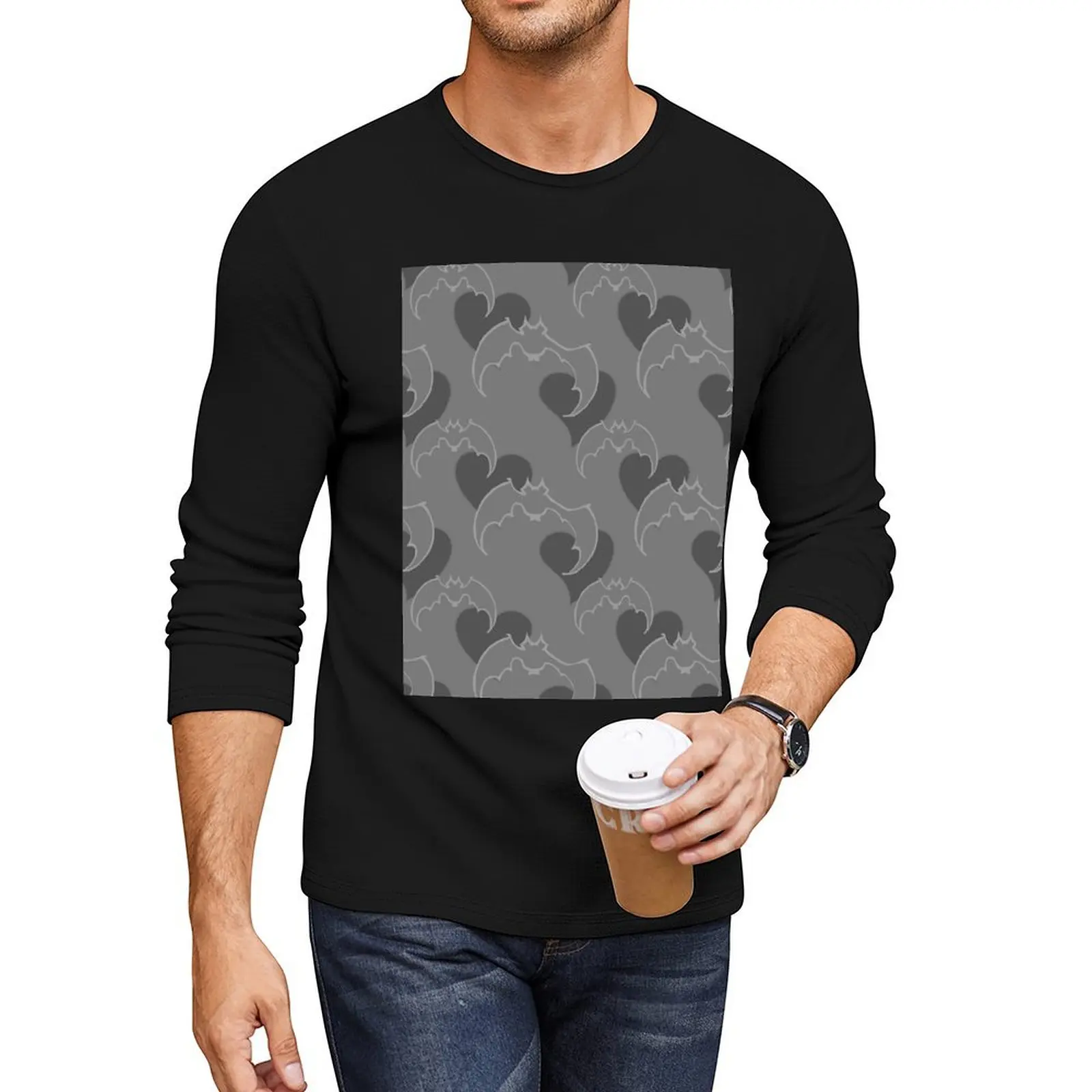 hearts & bats in greys Long T-Shirt sweat shirt graphics t shirt workout shirts for men