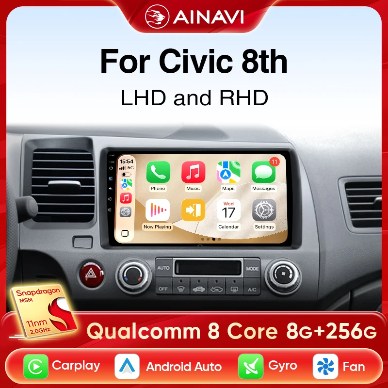 

Ainavi автомобильное стерео радио для Honda Civic 8 поколения 2005 2006 2007 2008 2009 2010 2011 Мультимедиа беспроводное carplay android авто