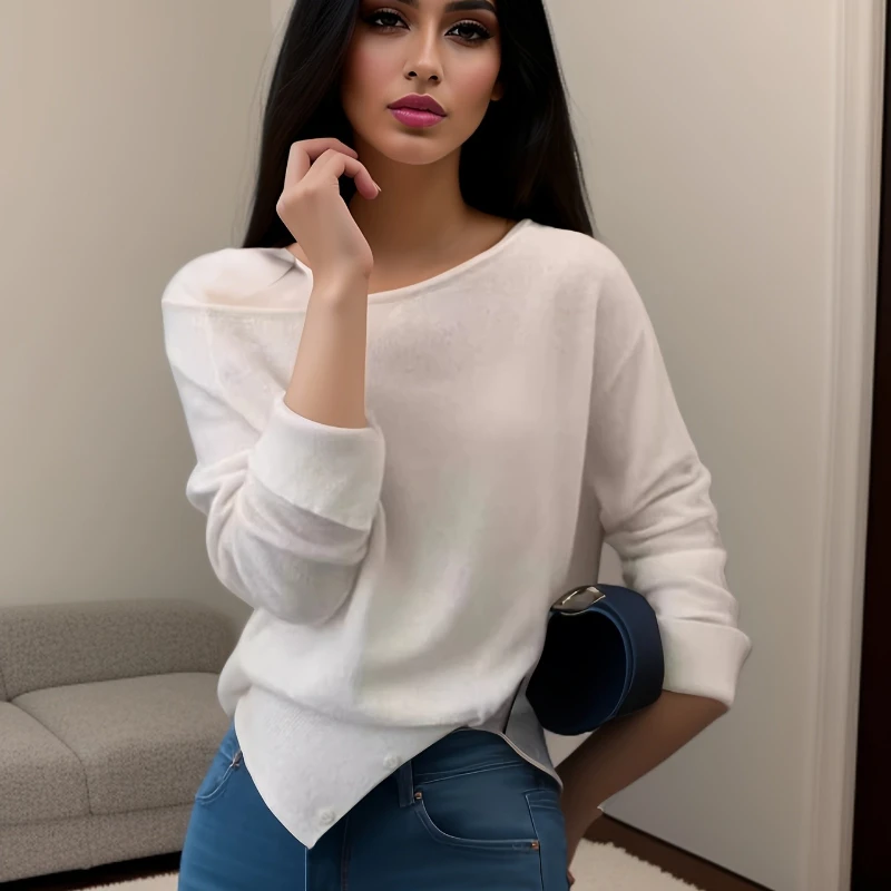 

Новый модный осенне-зимний женский свитер с открытыми плечами и длинными рукавами, элегантный трикотаж на пуговицах с подолом на талии