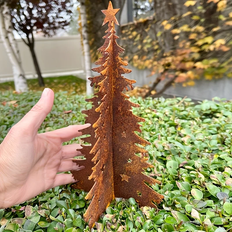 Rustic Vintage Christmas Tree Garden Stakes, Perfect for Yard, Pots, and Indoor Decor – Festive Holiday Decoration Gift