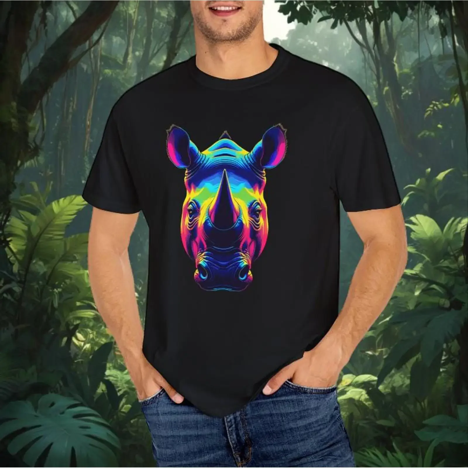 Colorful Rhino T shirt Vibrant Wildlife Rhinoceros Nature Lover Animal Rainbow colors vintage Washed fashion Stylish