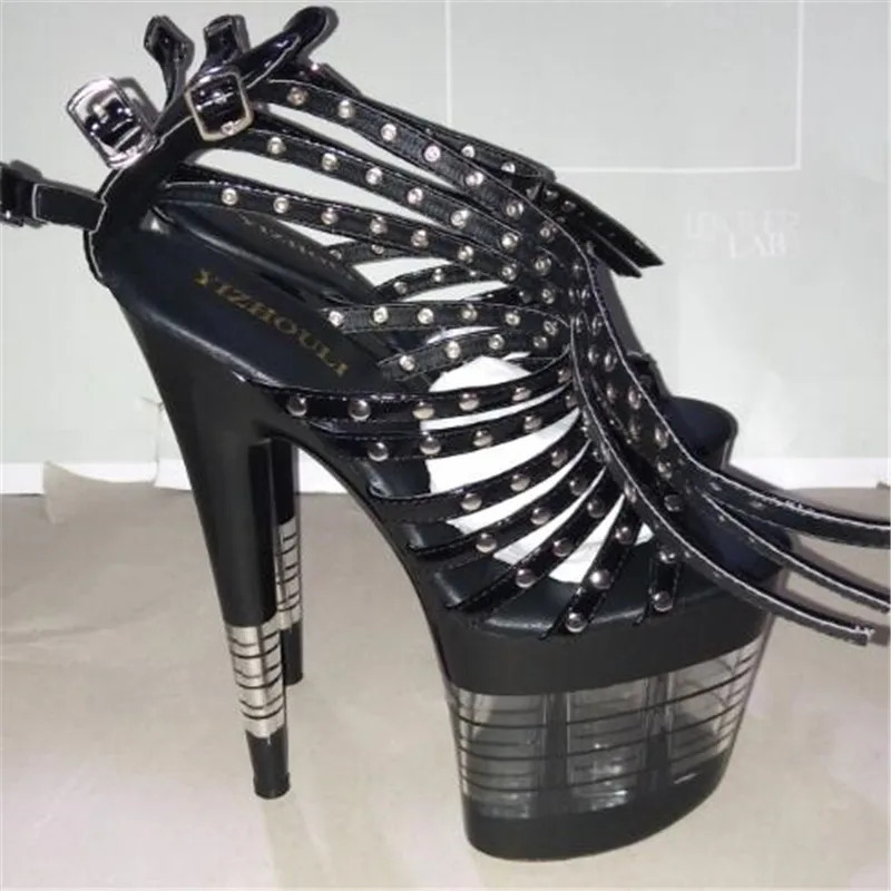 

8 inch riveted heels, model pole shoes, 20cm Roman stripes for ladies, platform dance shoes