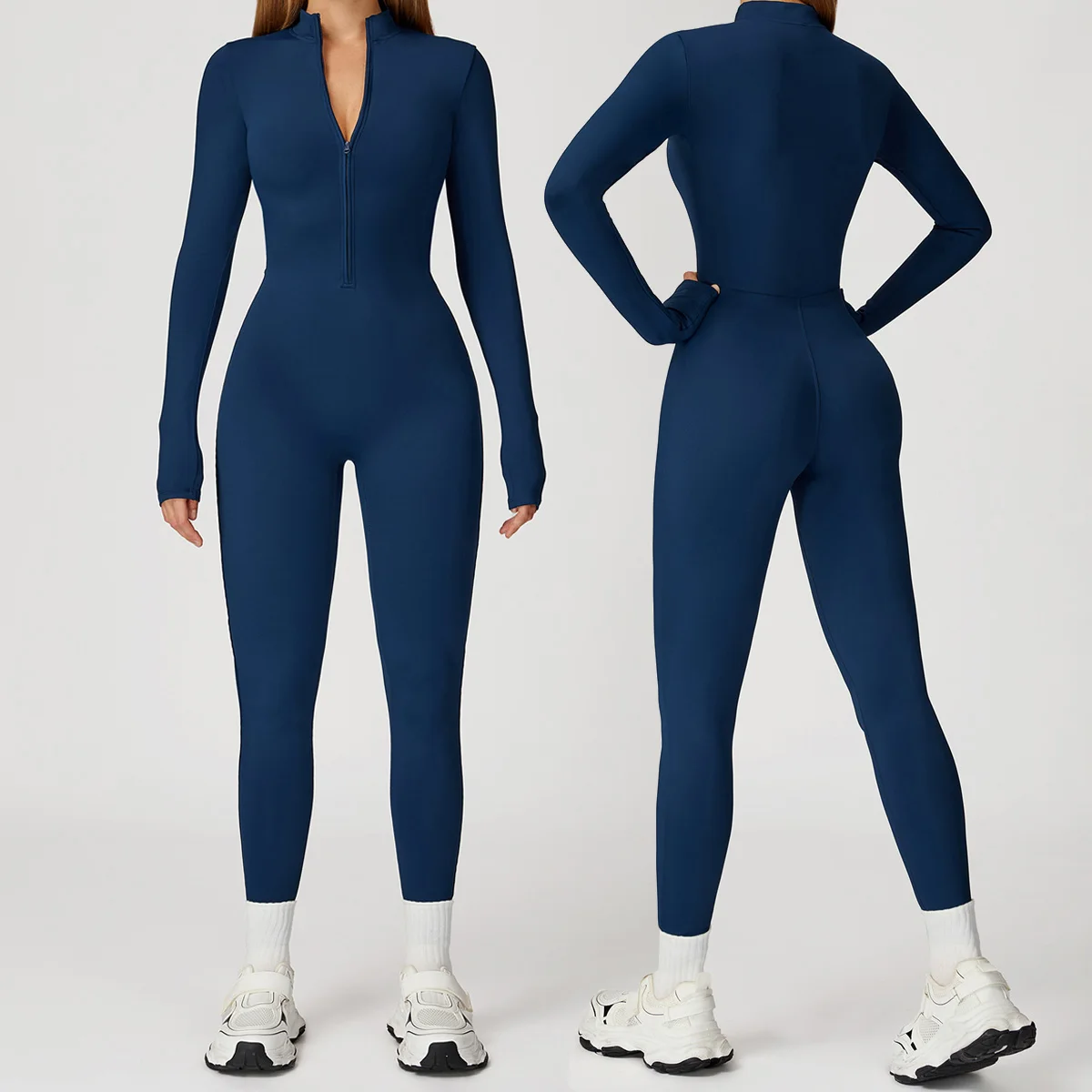 

Комплект для йоги, женские комбинезоны, цельный костюм на молнии с длинными рукавами для тренажерного зала, одежда для тренировок с эффектом пуш-ап, боди для фитнеса, спортивная одежда, спортивный костюм