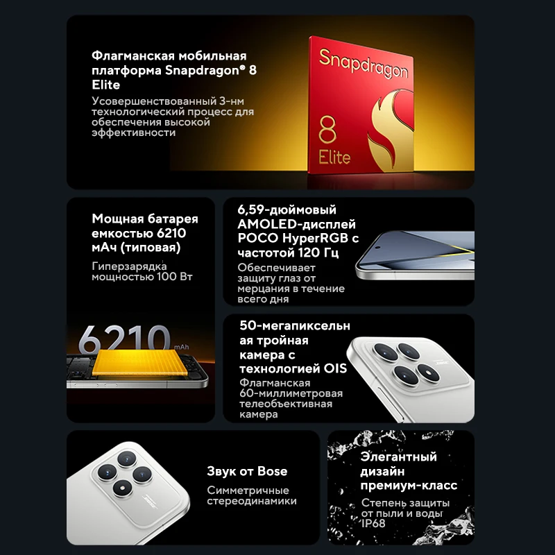 【العرض الأول في العالم】POCO F8 Pro الإصدار العالمي للهاتف الذكي Snapdragon8 Elite 6.59 بوصة 120 هرتز HyperRGB AMOLED عرض ثماني النواة وحدة المعالجة المركزية 6210 متر