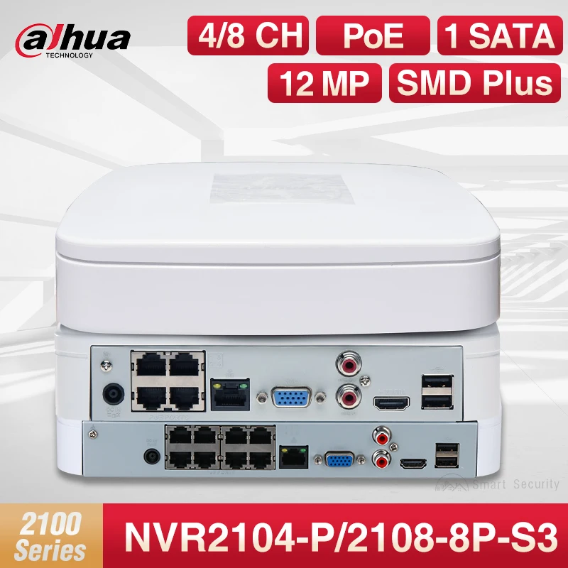 Dahua Multilingual Mini Network Video Recorder 4/8Channels 4/8PoE NVR 12MP Camera Security Protection NVR2104-P-S3 NVR2108-8P-S3