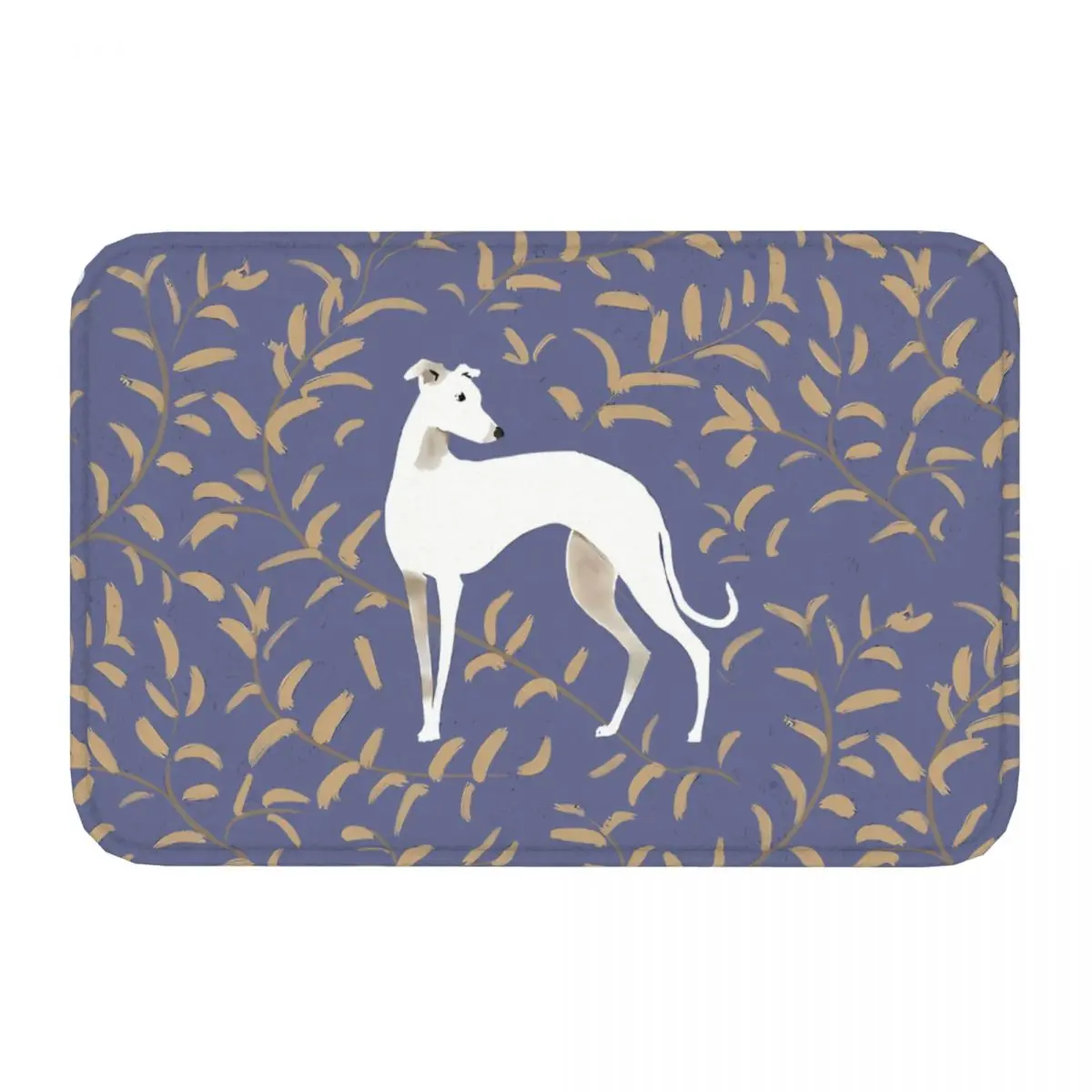 Whippet With Brown Leaves Geryhound Greyhounds Dog Doge Long Leg Non-slip Doormat Carpet Bath Bedroom Mat Outdoor Indoor Modern