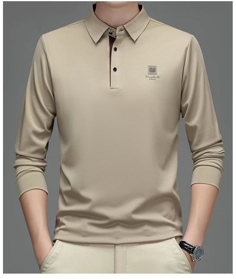 

Осень 202, бестселлер, трехмерный крой, повседневная рубашка поло с длинными рукавами, высококачественная мужская футболка без воротника с базовым слоем