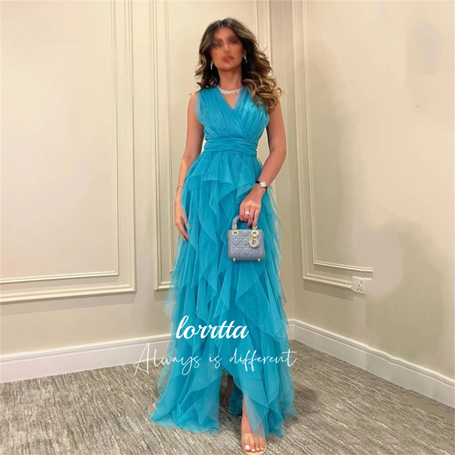 

Lorrtta V-neck Layered Mesh Eid Dress Party Graduation Gown Luxury Evening Dresses 2024 Sharon Said Ball Gowns Happy Sharon