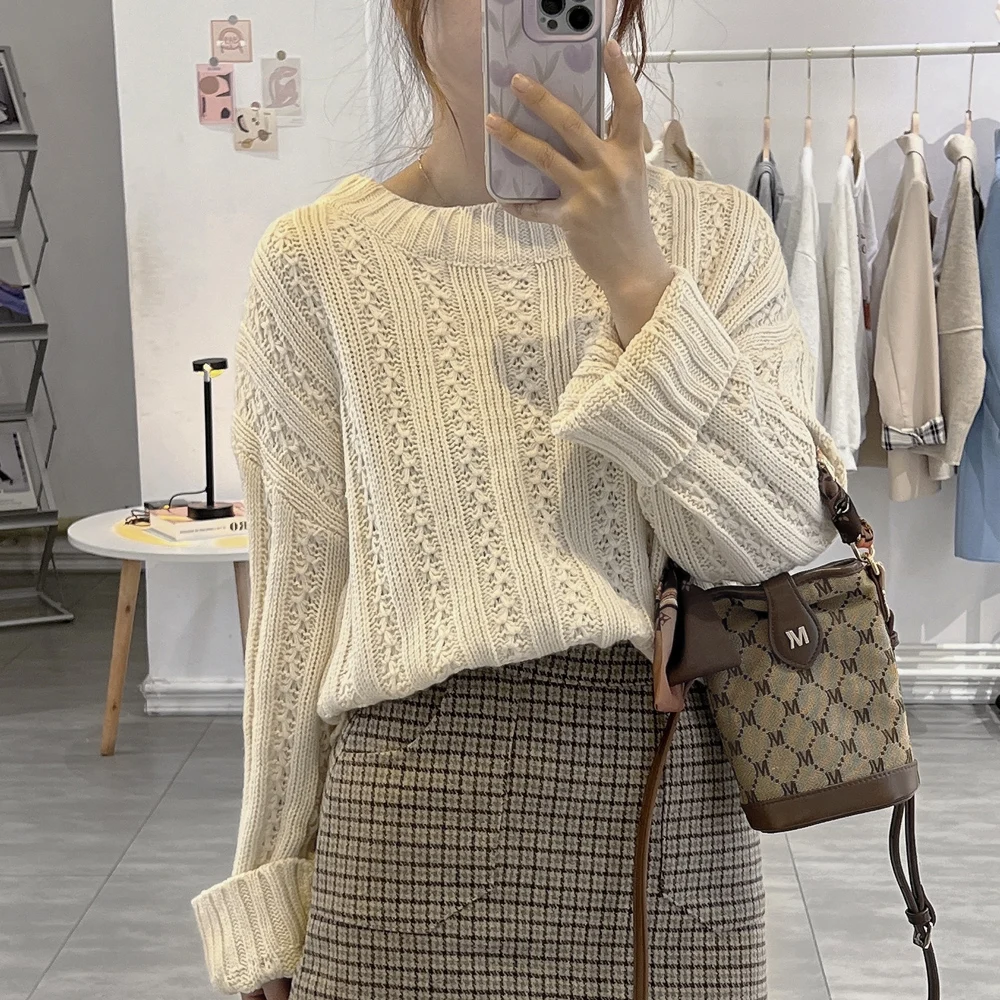 

Casual Loose Long Sleeve round Neck Lazy Style Sweater Women Spring Autumn New 2023 Color Commute Fashion Straight Tube