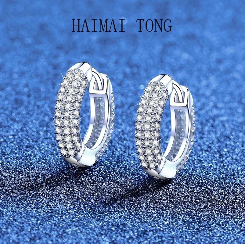 

HAIMAITONG PT950 platinum full of moissanite earrings, simple French light luxury fashion Gypsy high-end wholesaleGift, Valentin