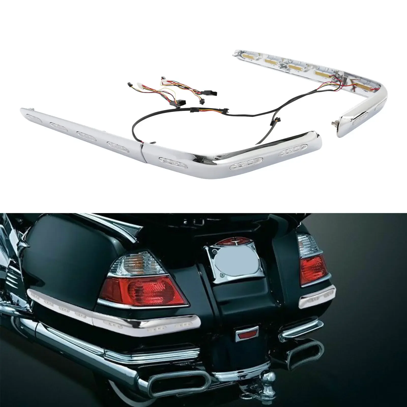 For Honda Gold Wing GL1800 2001-2011 Clear/Red/Smoke Lens Motorcycle  Acsessories Saddlebag Trims With LED Lights