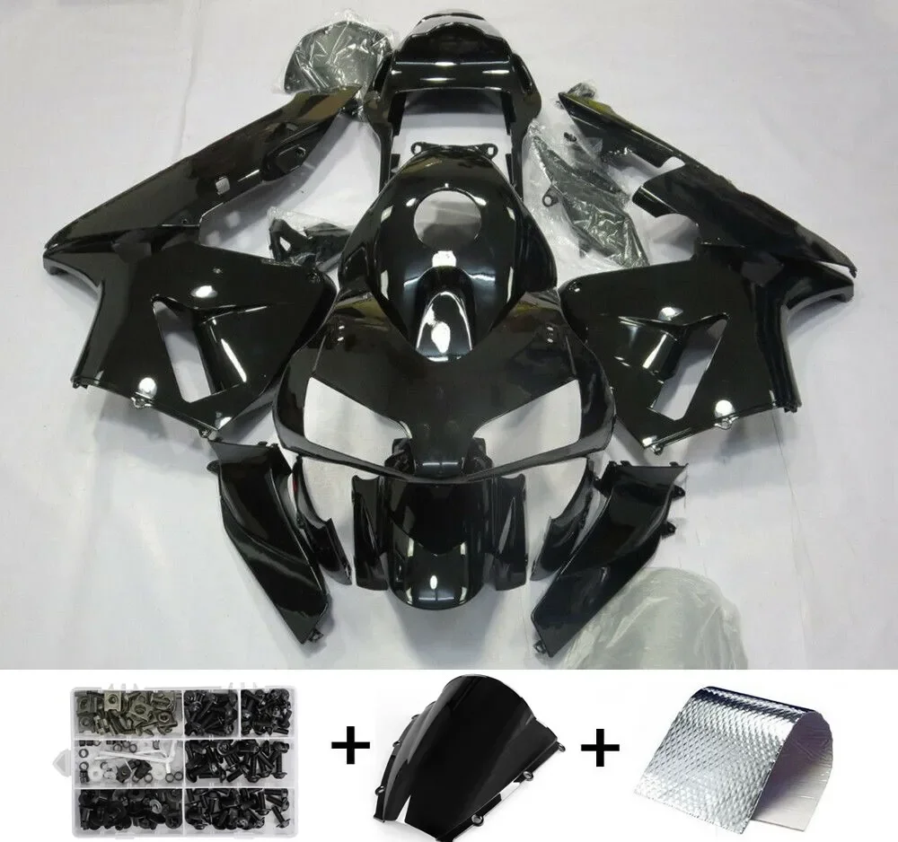 For Honda CBR600RR 2003 2004 Bright Black ABS Plastic Motorcycle Fairing Kit Bodywork with Heat Shield and Bolt Box