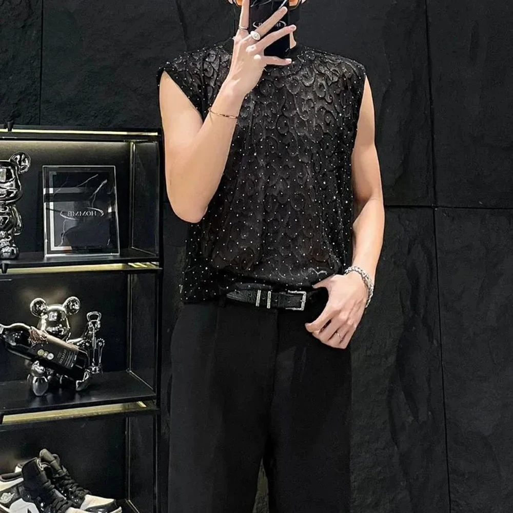 

Men's Starry Sky Hot Diamond Sleeveless T-shirt American Retro Fashion Trend Street Loose Breathable Niche Summer New Men's Top