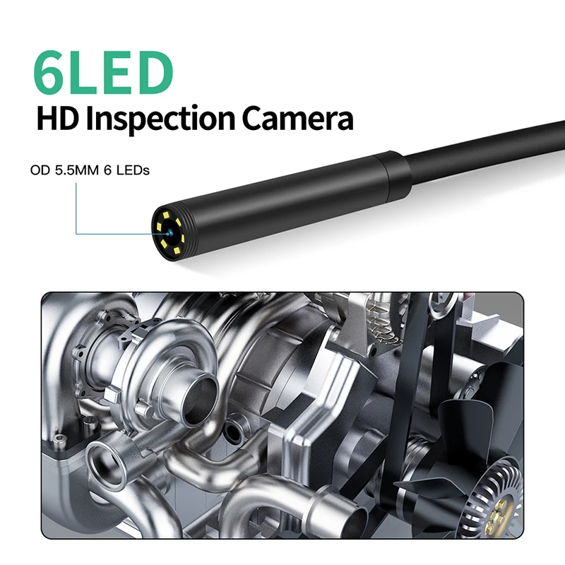 5.5mm Handheld Industrial Endoscope Camera With 2.4 Inch IPS Screen IP67 HD Inspection Borescope Adjustable LED Vehicle Engine