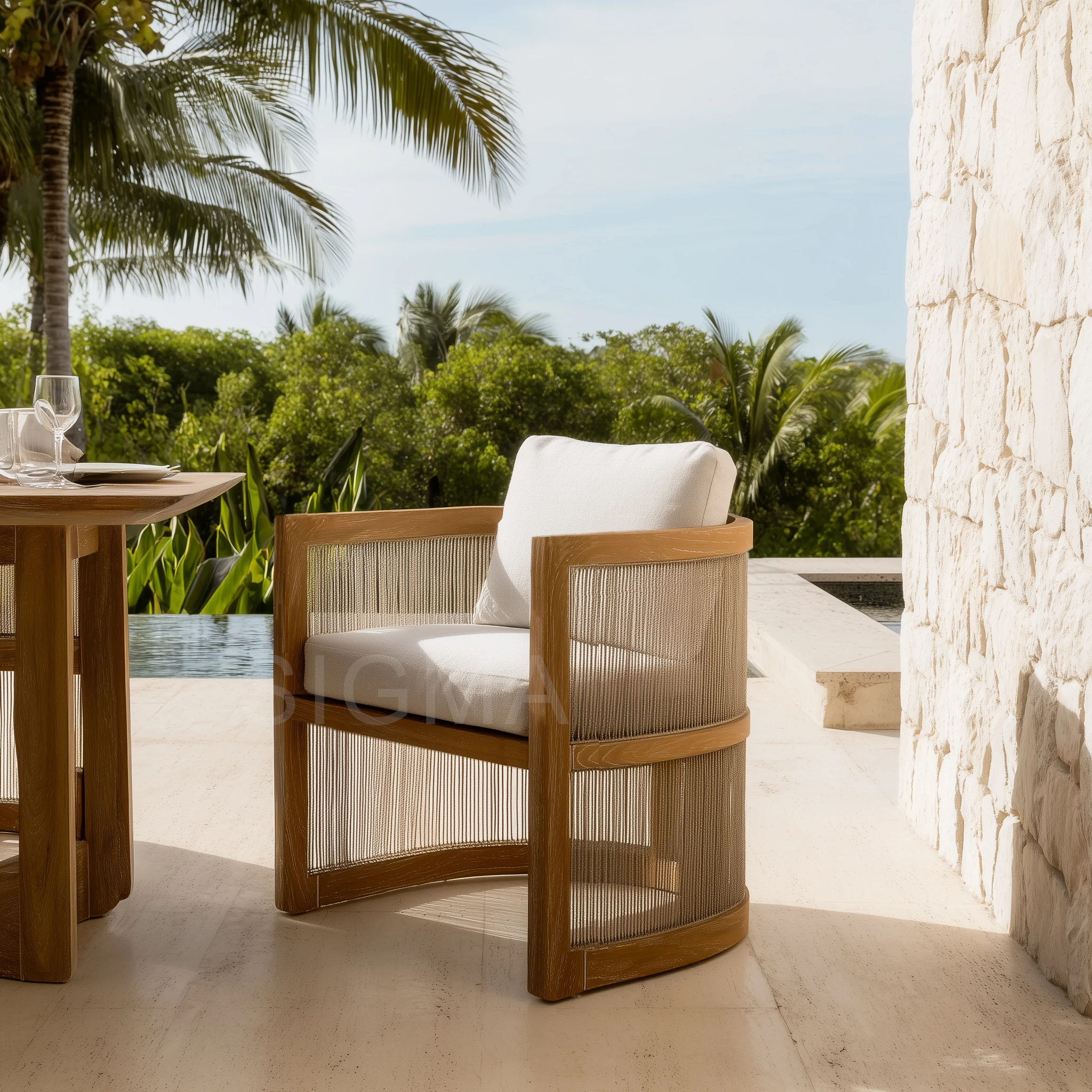 Sigma Custom Modern Design Solid Teak Wood Outdoor Dining and Chair Set for Patio and Garden