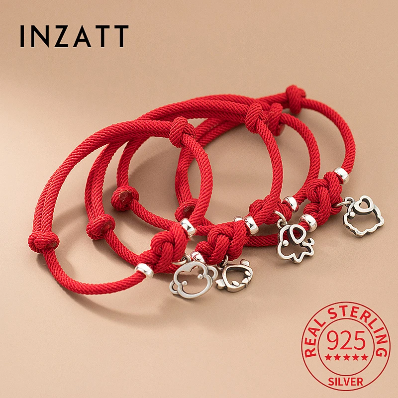 INZATT Real 925 Sterling Silver The Twelve Chinese Zodiac Signs Red Rope Tiger Bracelet for Women Classic Animal Fine Jewelry