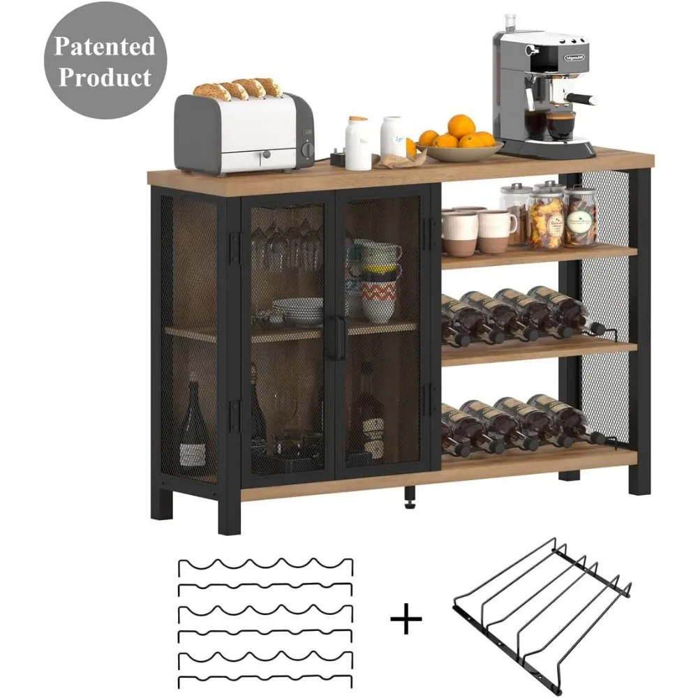

Bar Cabinet, Household Industrial Wine Cabinet, Buffet Side Panel with Wine Rack and Glass Rack, Farmhouse Wine Cabinet