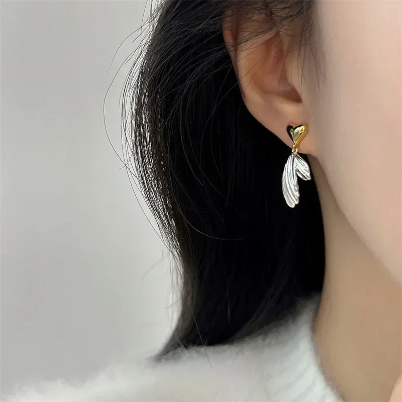 Fashion Gold Silver Color Metal Fish Tail Drop Earrings for Women Heart Geometric Irregular Vintage Simple Earrigns Jewelry